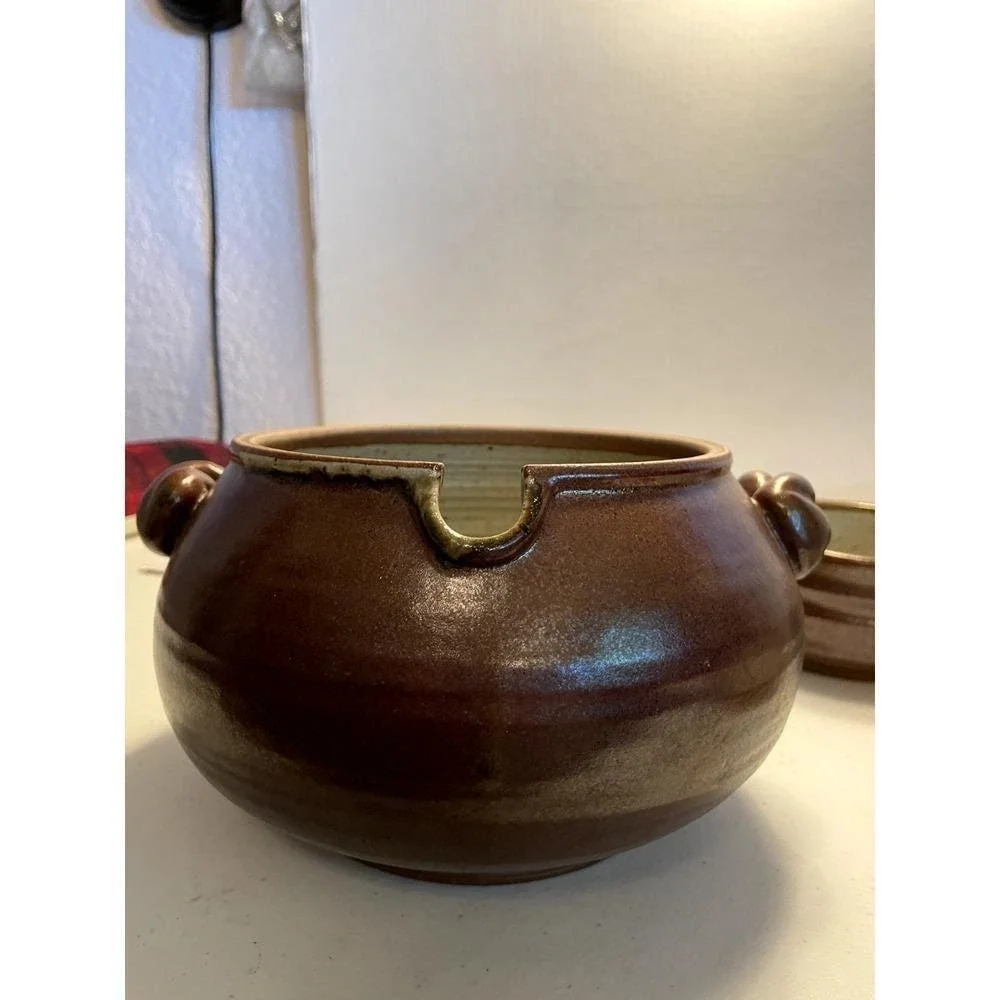 Studio Soup Tureen Lid 5 Bowls Pottery Clay Brown Gray‎ Artisan Signed